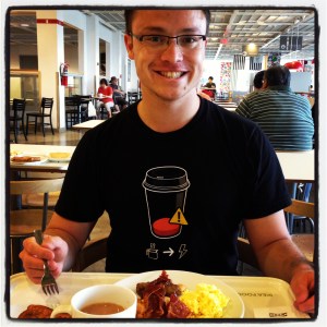Glen about to dive into his $1 IKEA breakfast.