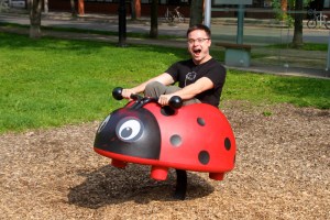 Lady on a ladybug.