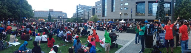 Early crowd at Canada Day celebrations.