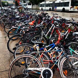 Bicycles stacked outside Salzburg train station