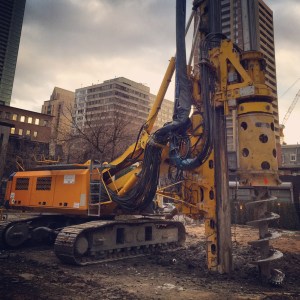 A pile driver down the street.